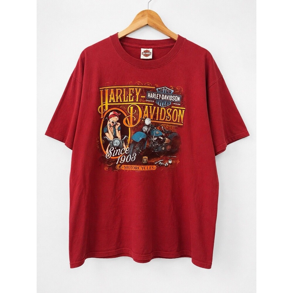 Harley Davidson Columbia TN Double Sided Graphic T Shirt Red XL Lady Hog 2013